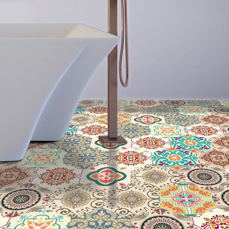 Alwayspon 10 Pcs Hexagon Non-Slip Floor Sticker for Home Decor, Peel and Stick Self-Adhesive Wall Sticker for Living Room Kitchen Bathroom, 7.9x9.1inch - Image 4